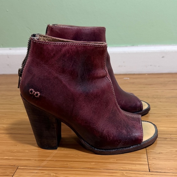 BED|STU Shoes - Bed Stü Women's Burgundy Leather Peep-Toe Ankle Boots